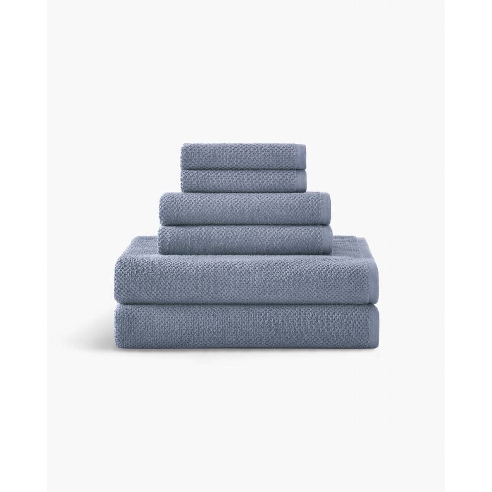 NEW UNDER THE CANOPY textured organic cotton 6-piece bath sheet set in chambray